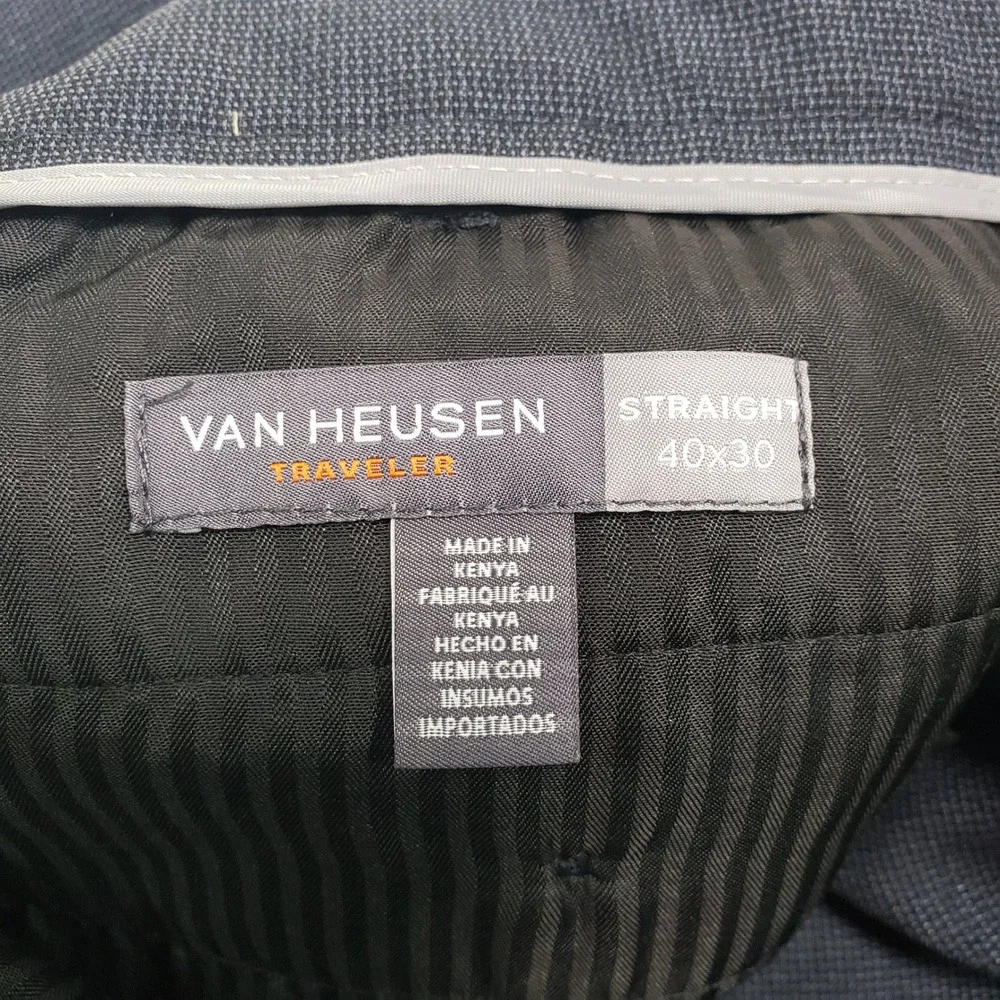 Van Heusen Mens Traveler Straight Fit Pants‎ 40x30 Navy Blue Non-Iron